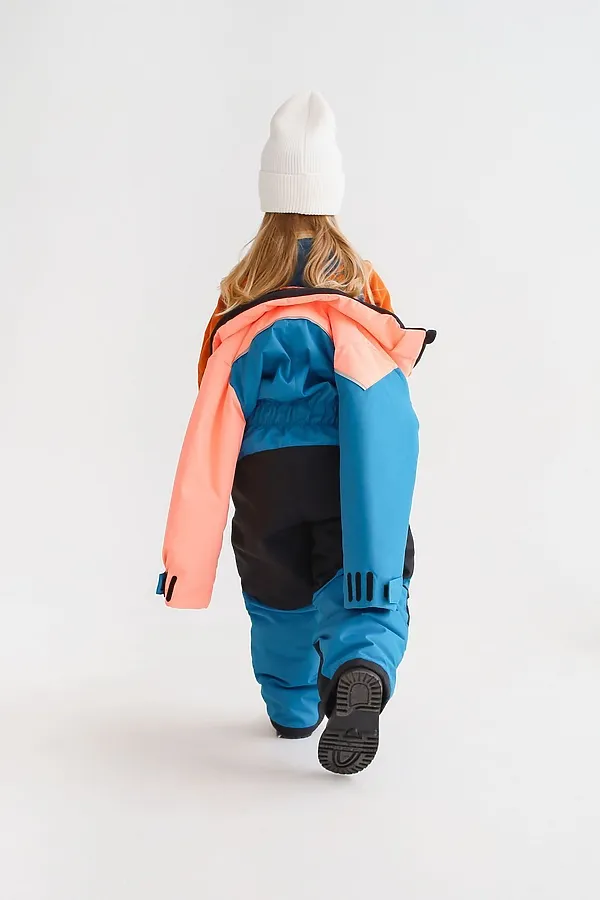 Комбинезон Colour block зима персик-лазурь MINIDINO, персик-лазурь - фото 2