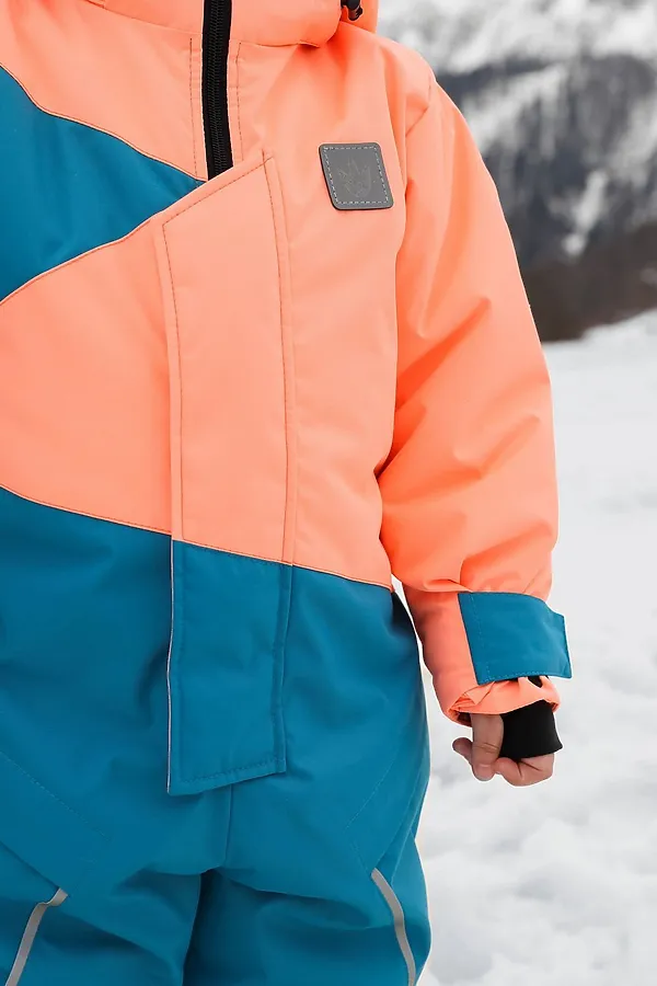 Комбинезон Colour block зима персик-лазурь MINIDINO, персик-лазурь - фото 2