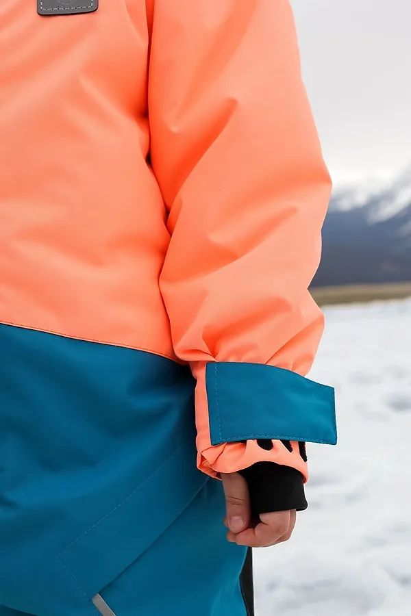 Комбинезон Colour block зима персик-лазурь MINIDINO, персик-лазурь - фото 2