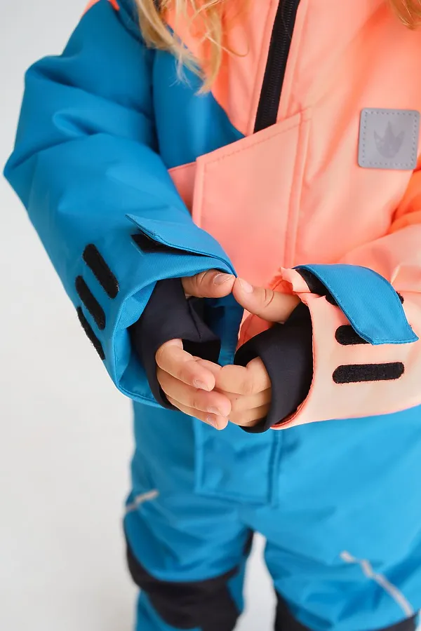 Комбинезон Colour block зима персик-лазурь MINIDINO, персик-лазурь - фото 2
