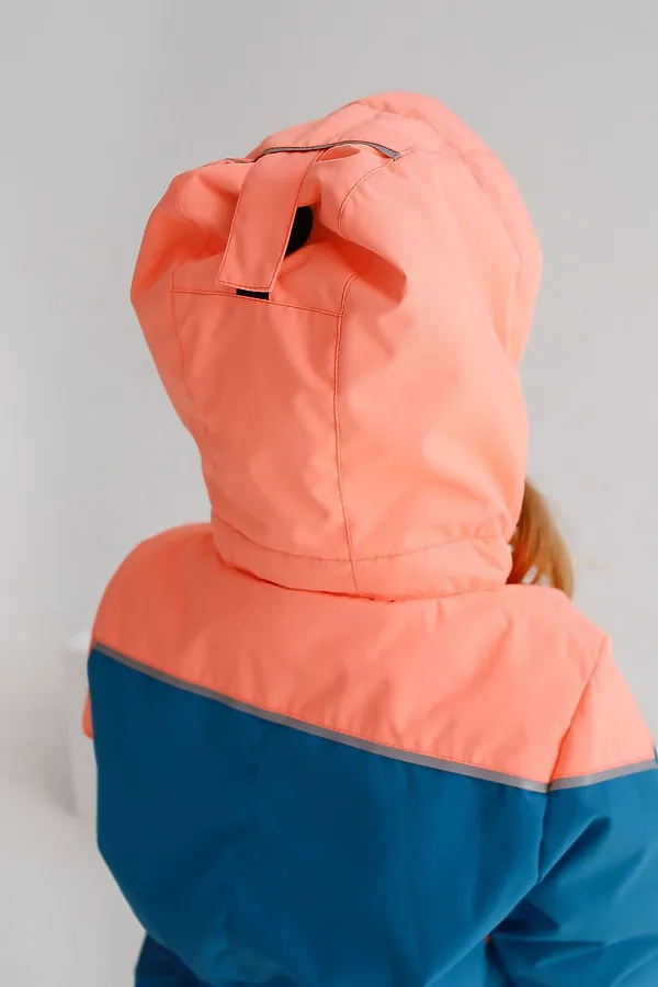 Комбинезон Colour block зима персик-лазурь MINIDINO, персик-лазурь - фото 2