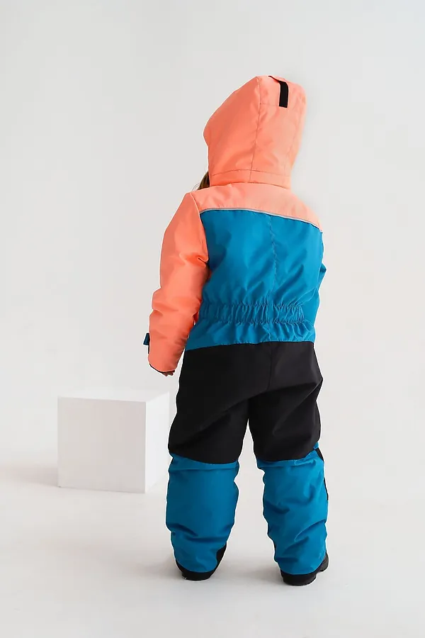 Комбинезон Colour block зима персик-лазурь MINIDINO, персик-лазурь - фото 2