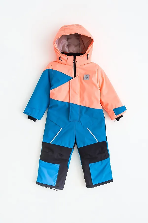 Комбинезон Colour block зима персик-лазурь MINIDINO, персик-лазурь - фото 2
