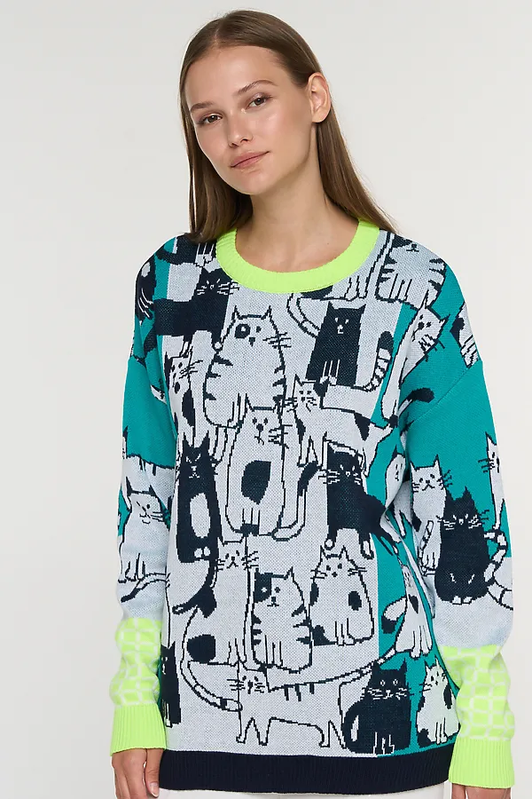 Джемпер VAY, белый/т.синий/яркая бирюза/неон - фото 2