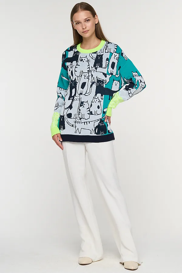 Джемпер VAY, белый/т.синий/яркая бирюза/неон - фото 2