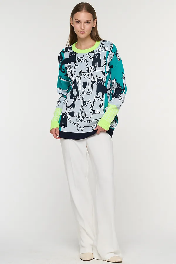 Джемпер VAY, белый/т.синий/яркая бирюза/неон - фото 2