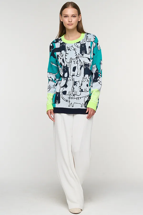 Джемпер VAY, белый/т.синий/яркая бирюза/неон - фото 2