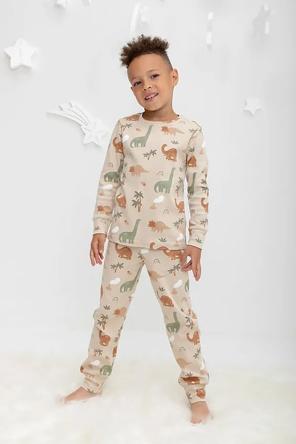 Пижама CROCKID, динозавры,вулканы на белоснежном песке - фото 2