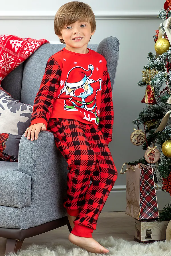 Пижама д/мал детская Juno AW21BJ628 Happy New Year НАТАЛИ, красная клетка - фото 2