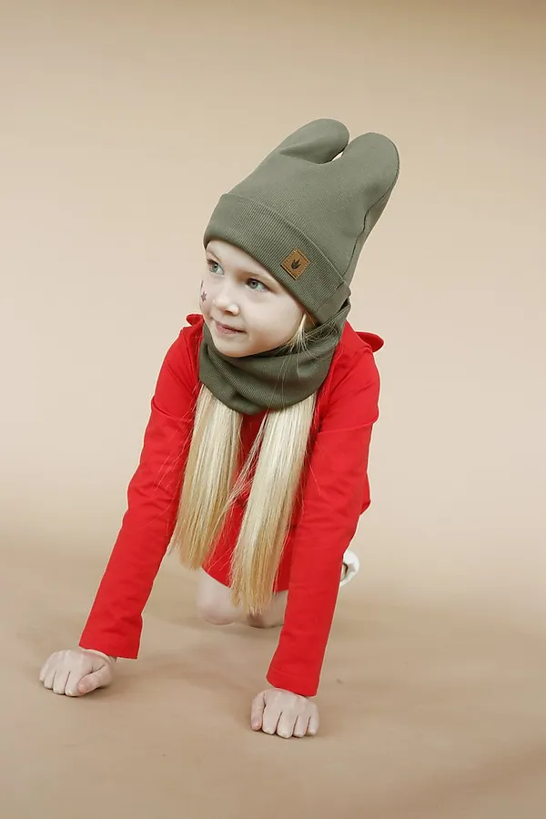 Шапка+снуд Ушки хаки MINIDINO, хаки - фото 2