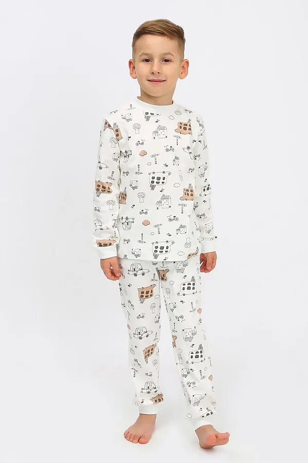 Пижама из интерлока "Автобусы" МАТВЕЙКА, молочный - фото 2