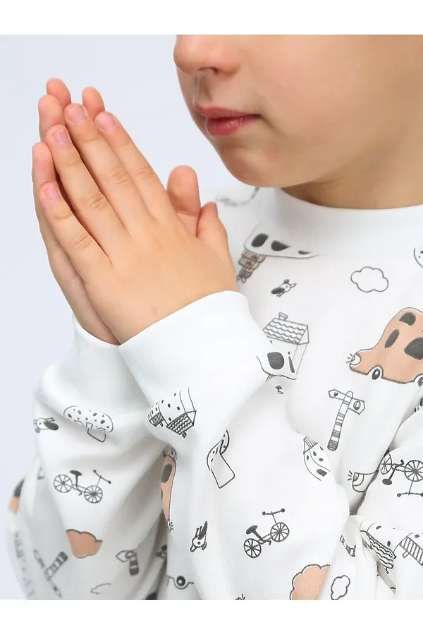 Пижама из интерлока "Автобусы" МАТВЕЙКА, молочный - фото 2