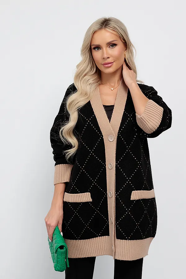 Кардиган KOSMOS, черный, бежевый - фото 2