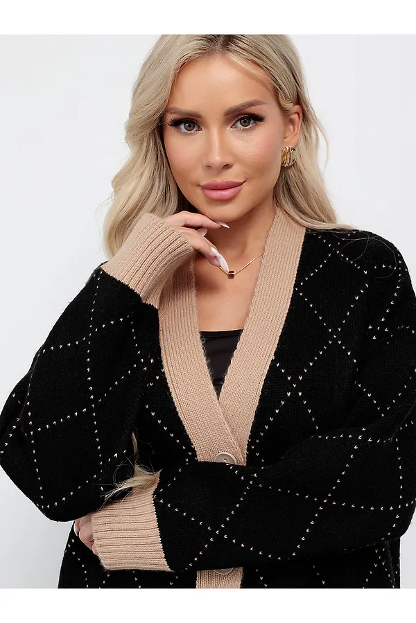 Кардиган KOSMOS, черный, бежевый - фото 2