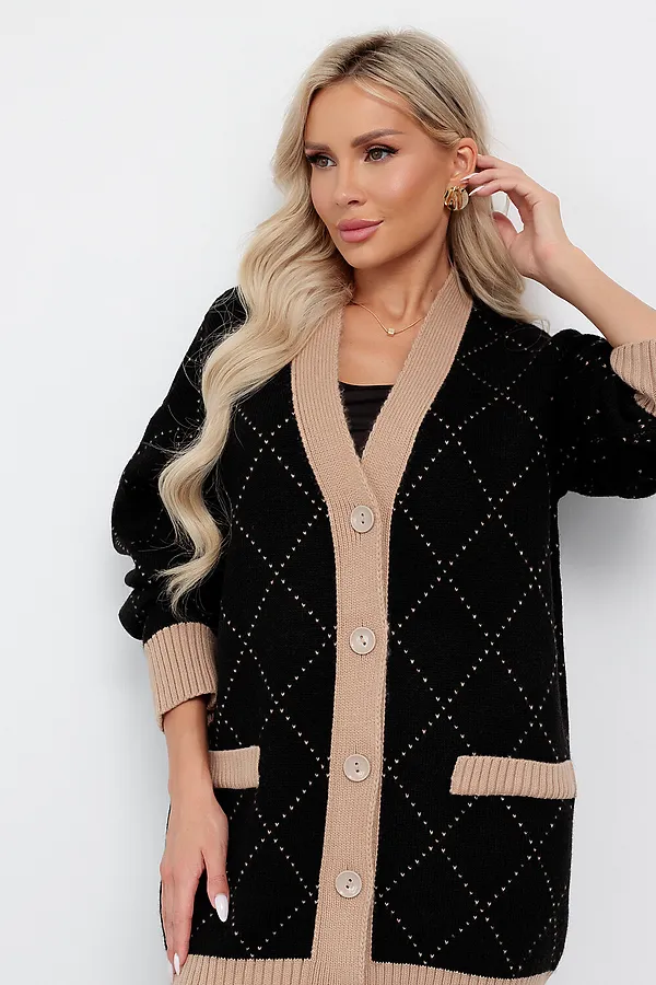 Кардиган KOSMOS, черный, бежевый - фото 2
