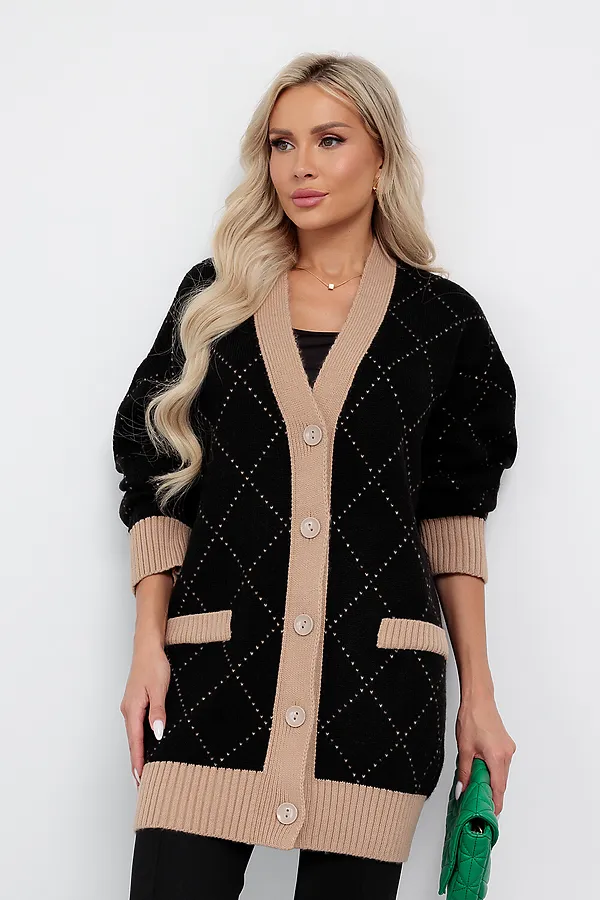Кардиган KOSMOS, черный, бежевый - фото 2