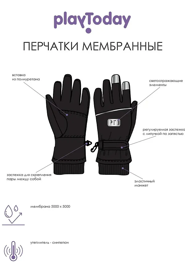 Перчатки  PLAYTODAY, розовый, черный, желтый, голубой - фото 2