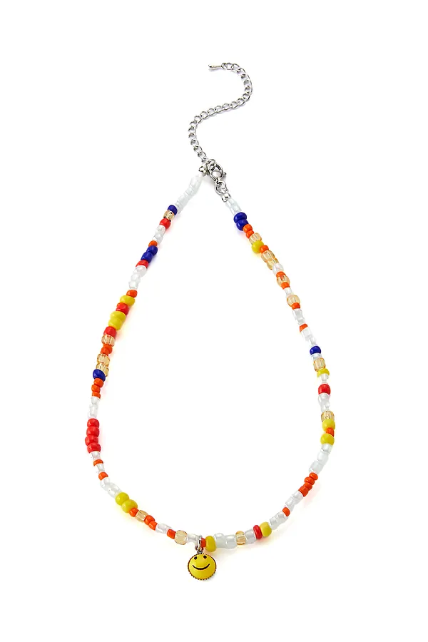 Колье из бисера с подвеской в виде смайла украшение на шею бусы ожерелье "Мгновения Нью-Йорка" MERSADA, желтый, белый, индиго - фото 2