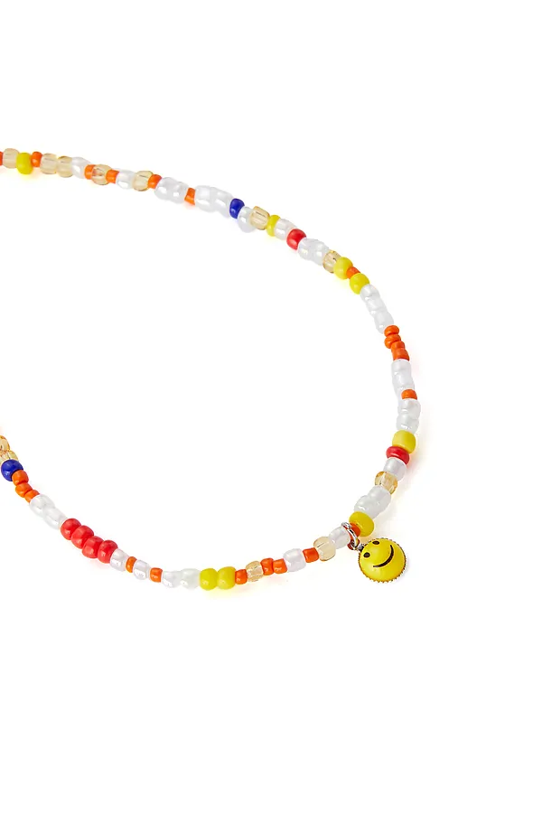 Колье из бисера с подвеской в виде смайла украшение на шею бусы ожерелье "Мгновения Нью-Йорка" MERSADA, желтый, белый, индиго - фото 2