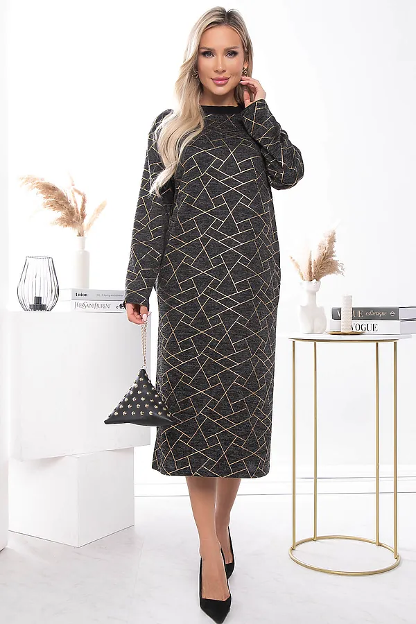 Платье "Янина" LADY TAIGA, серый меланж / золото - фото 2