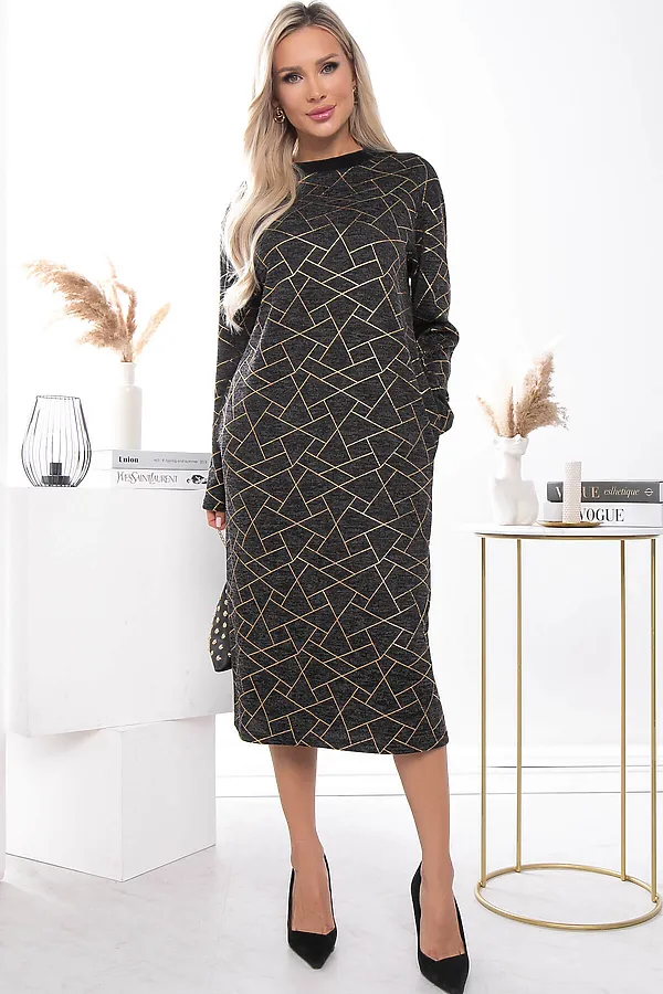 Платье "Янина" LADY TAIGA, серый меланж / золото - фото 2