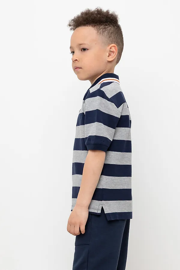 Поло CROCKID, серый меланж,индиго,полоска к406 - фото 2