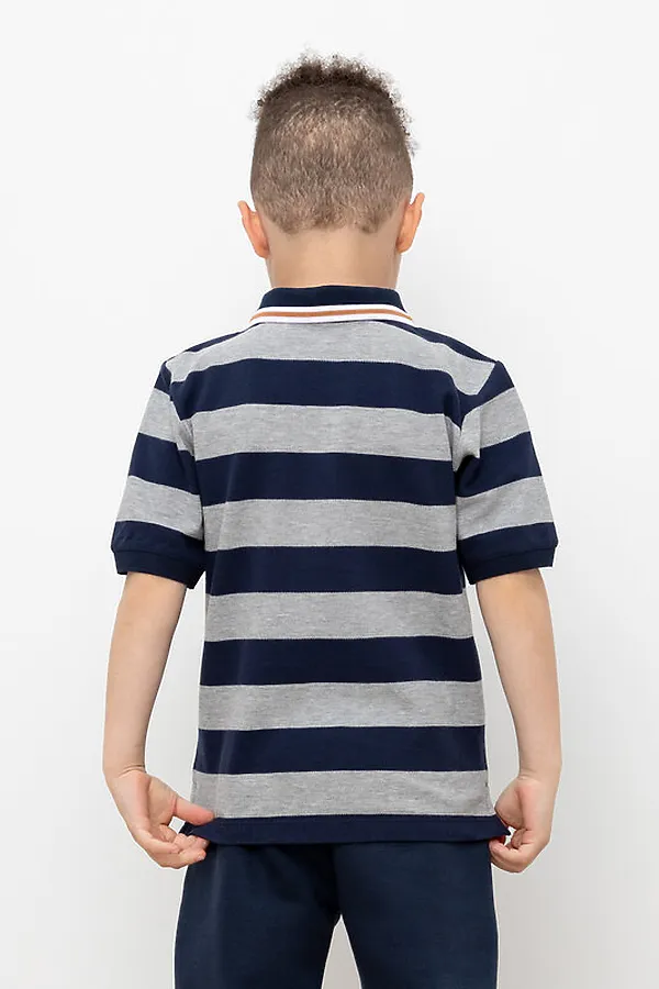 Поло CROCKID, серый меланж,индиго,полоска к406 - фото 2