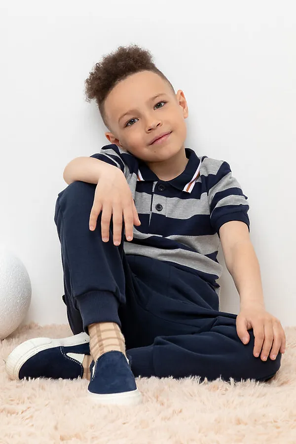 Поло CROCKID, серый меланж,индиго,полоска к406 - фото 2