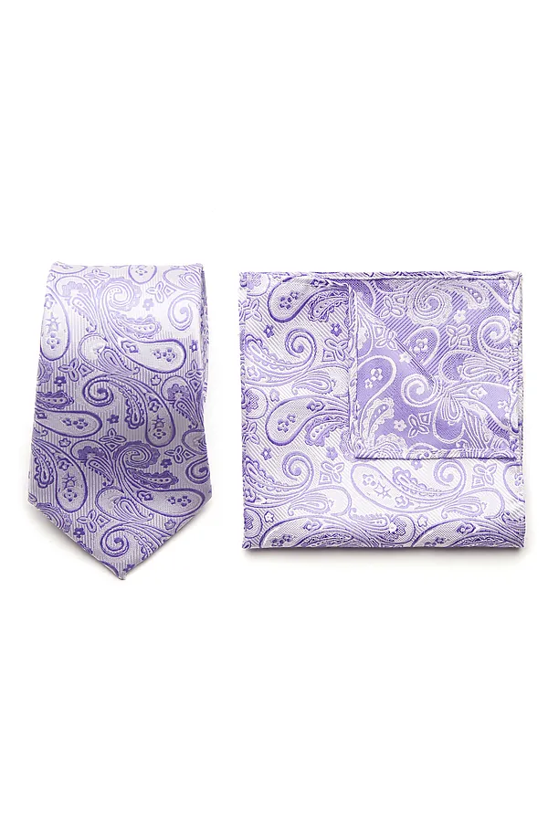 Набор из 2 аксессуаров: галстук платок "Мужские игры" SIGNATURE, сиреневый, белый - фото 2