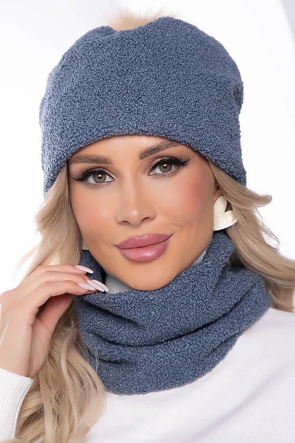 Комплект шапка с помпоном и снуд LADY TAIGA, деним - фото 2