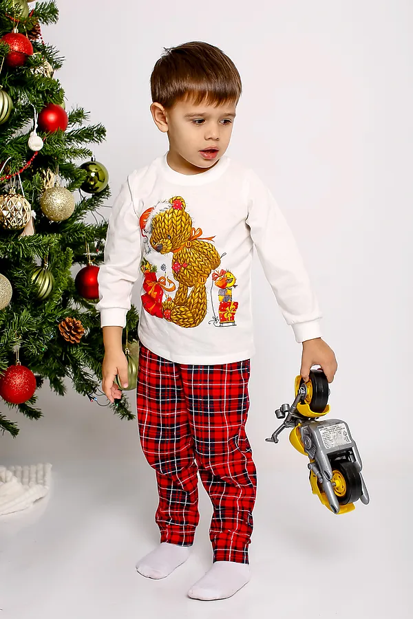 Пижама с брюками Каникулы-5 НАТАЛИ, молочный/красная клетка - фото 2