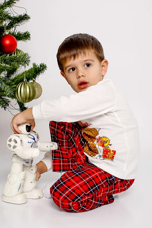 Пижама с брюками Каникулы-5 НАТАЛИ, молочный/красная клетка - фото 2