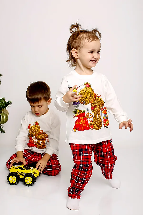 Пижама с брюками Каникулы-5 НАТАЛИ, молочный/красная клетка - фото 2