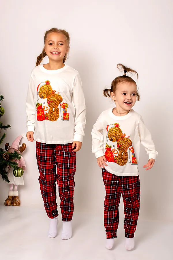 Пижама с брюками Каникулы-5 НАТАЛИ, молочный/красная клетка - фото 2