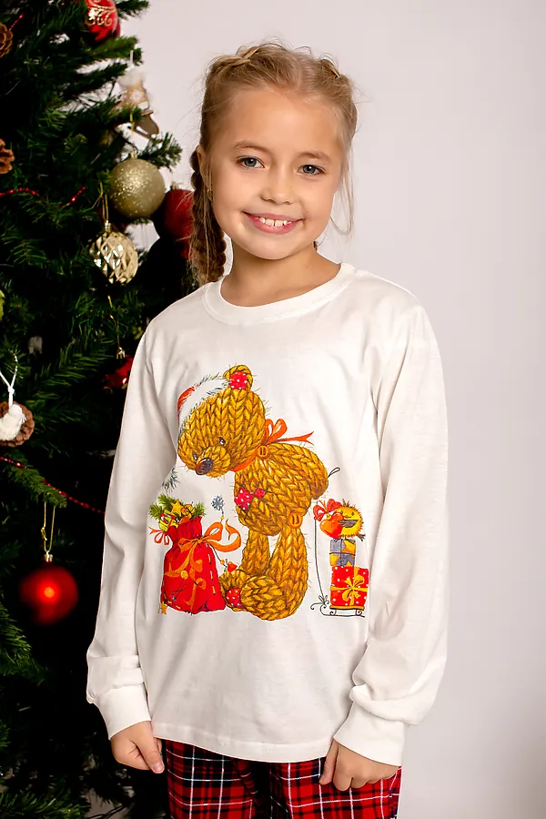 Пижама с брюками Каникулы-5 НАТАЛИ, молочный/красная клетка - фото 2