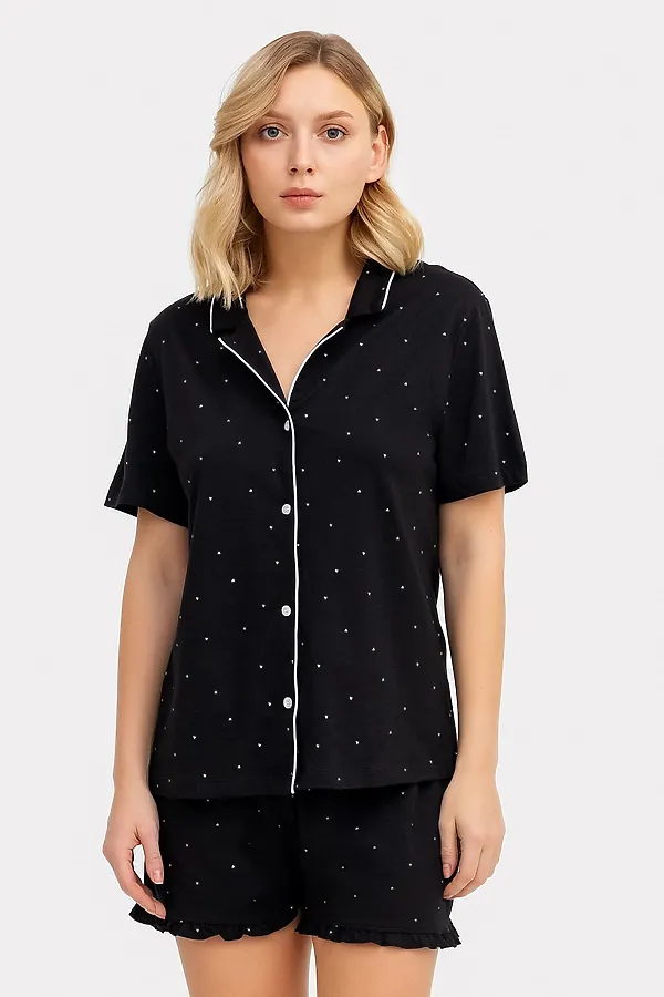 Пижама MARK FORMELLE, белые сердечки на черном - фото 2
