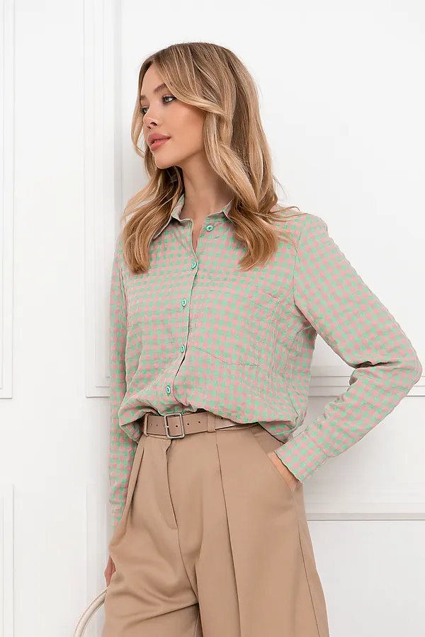 Рубашка OPEN-STYLE, зеленый/розовый - фото 2