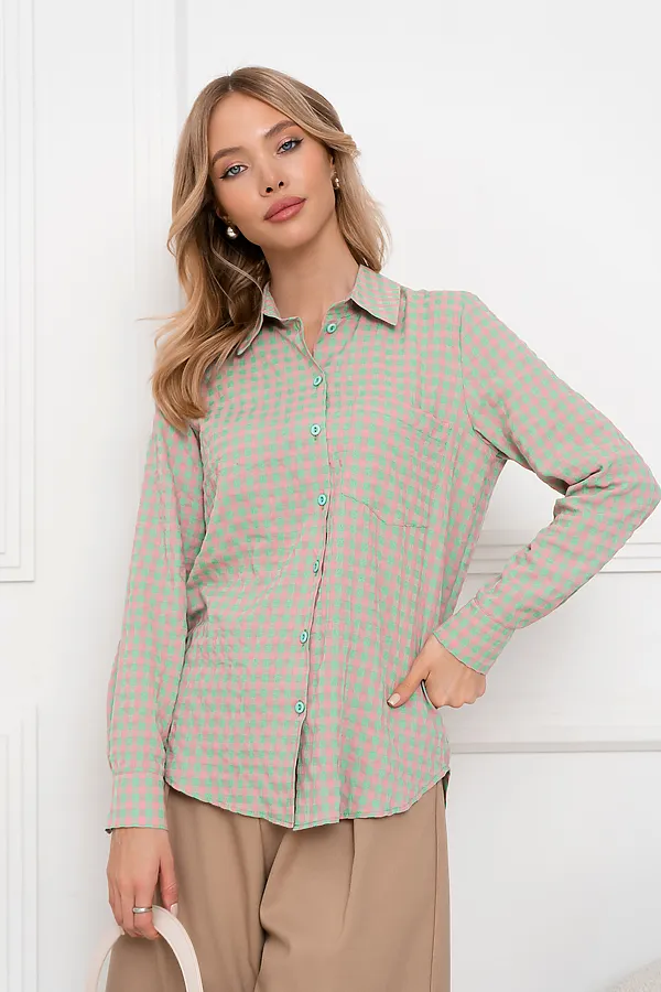 Рубашка OPEN-STYLE, зеленый/розовый - фото 2