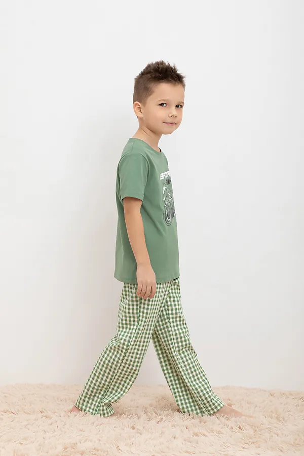 Пижама CROCKID, зеленый камень,маленькая клетка - фото 2