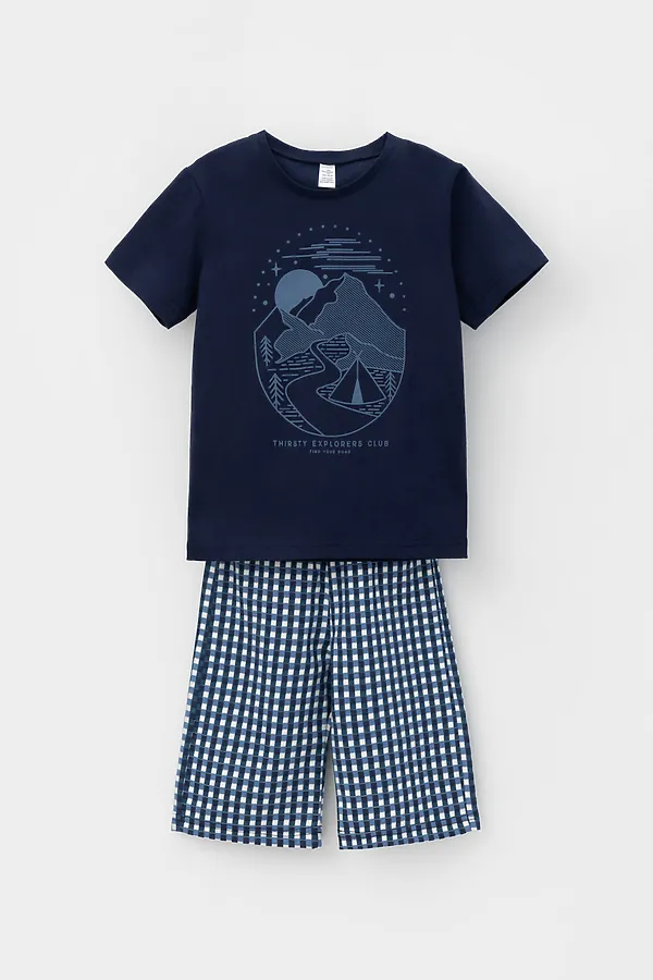 Пижама CROCKID, морской синий,маленькая клетка - фото 2