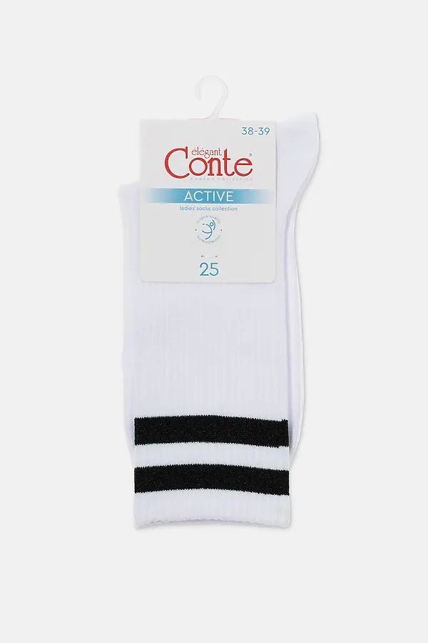 CONTE ACTIVE Хлопковые носки с яркими полосками из люрекса CONTE ELEGANT, белый-черный - фото 2