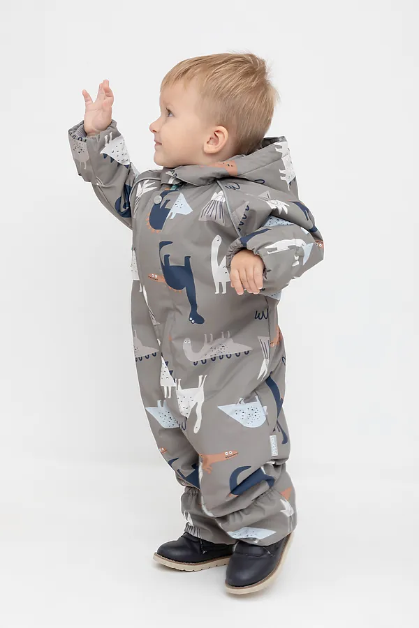 Комбинезон CROCKID, серо-коричневый,ммешные динозавры - фото 2