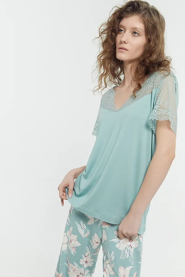 Пижама MARK FORMELLE, шалфей +акварельные цветы на шалфее - фото 2