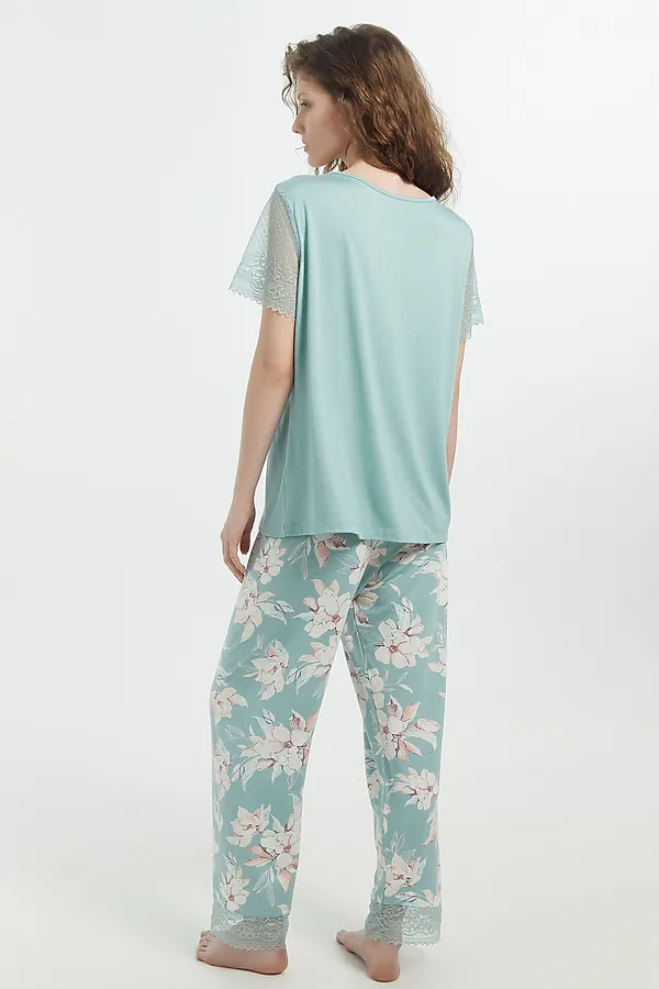 Пижама MARK FORMELLE, шалфей +акварельные цветы на шалфее - фото 2