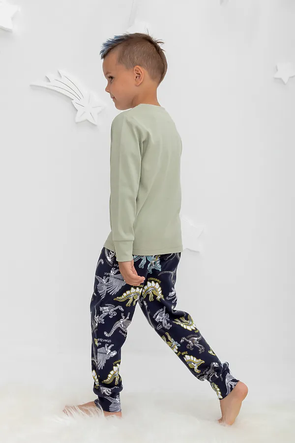 Пижама CROCKID, шалфей,динозавры на индиго - фото 2