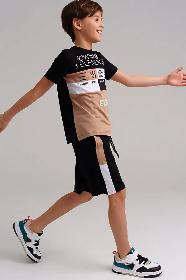 Комплект (Футболка+Шорты) PLAYTODAY, черный,бежевый,белый - фото 2