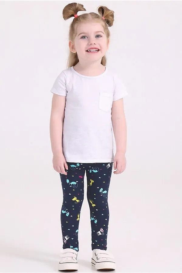 Леггинсы 2шт. АПРЕЛЬ, разноцветные кошки на темно-синем+полосатые коты на голубом - фото 2