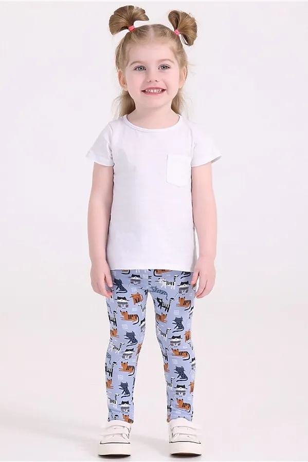 Леггинсы 2шт. АПРЕЛЬ, разноцветные кошки на темно-синем+полосатые коты на голубом - фото 2