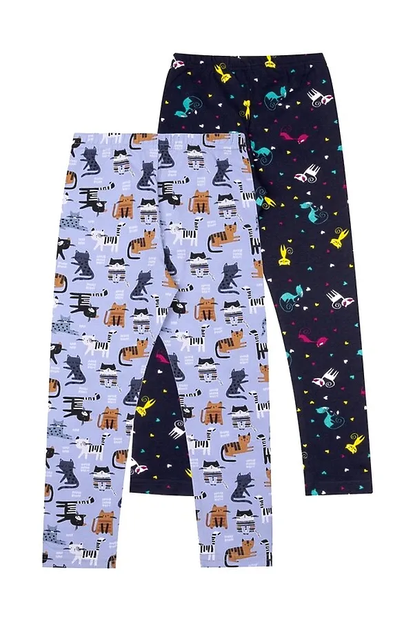 Леггинсы 2шт. АПРЕЛЬ, разноцветные кошки на темно-синем+полосатые коты на голубом - фото 2