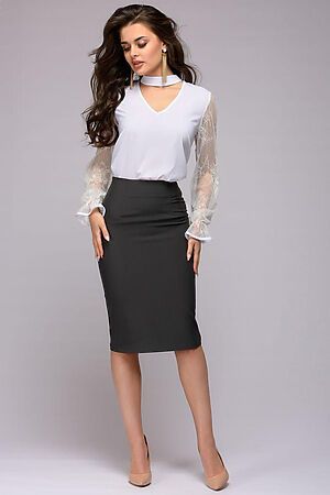 Костюм (Юбка+Блуза) 1001 DRESS (Белый/Серый) DM01028GY #133731
